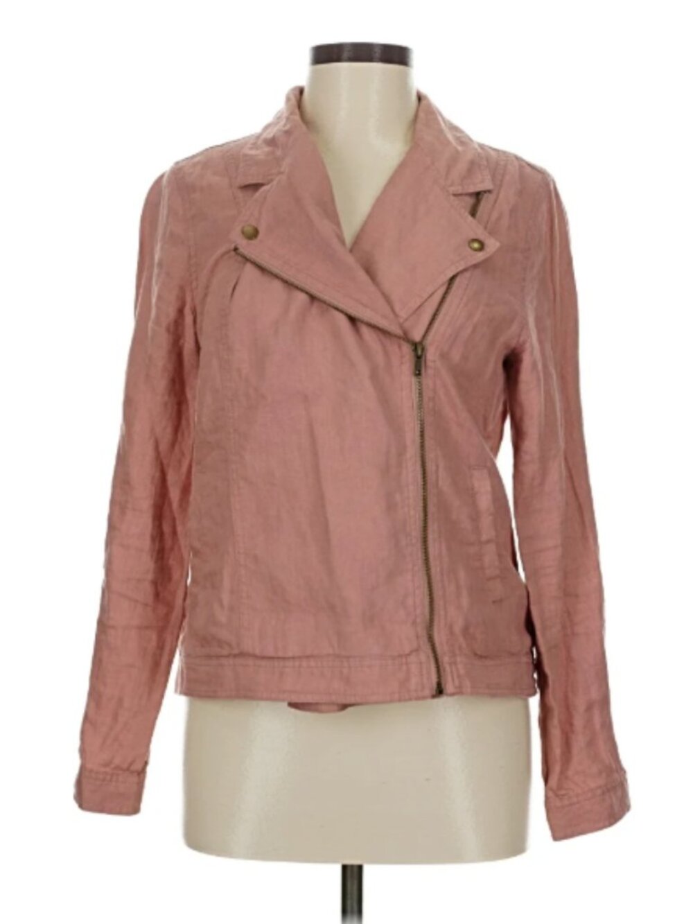 Cynthia Rowley Womens Sz Medium Moto Jacket Light Pink Asymmetric Zip 100% Linen
